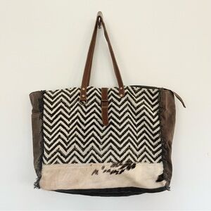 Myra Bag Volatile Weekender Bag Chevron Patterned Brown Black Travel Tote Large
